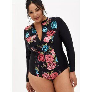 Torrid Active Wireless Long Sleeve Rashguard One Piece Swimsuit Size 2X Floral